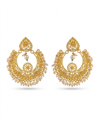Elegant Chandbali Earrings with Pearl Beads