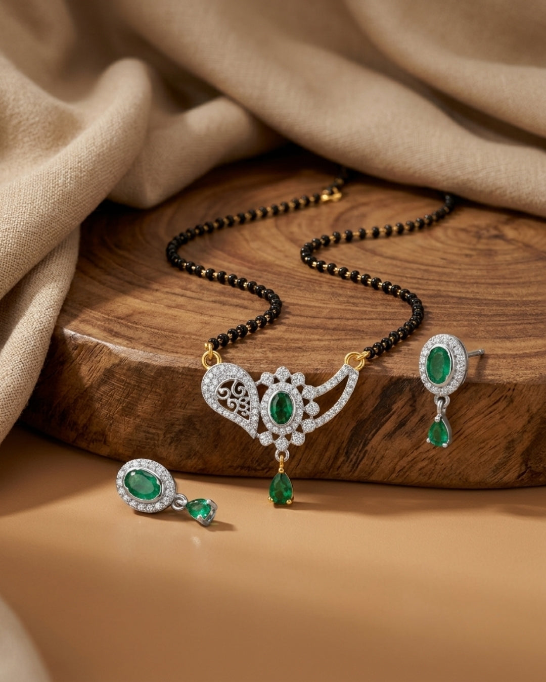 Emerald Stone American Diamond Designer Mangalsutra