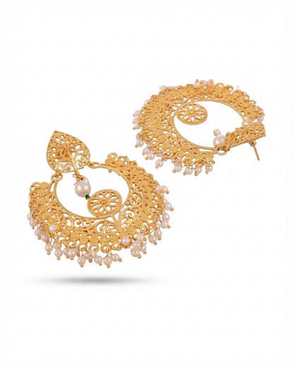 Elegant Chandbali Earrings with Pearl Beads