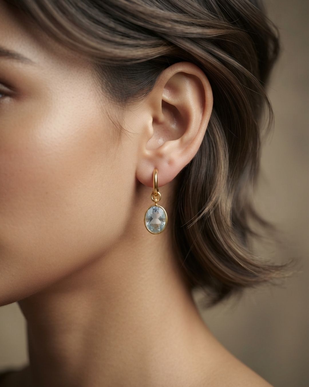 Clear Oval Stone Hoop Drop Earrings for Women