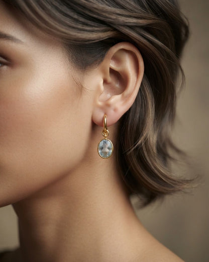 Clear Oval Stone Hoop Drop Earrings for Women