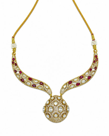 Polki Mozonite Necklace Set with Monalisa Stone