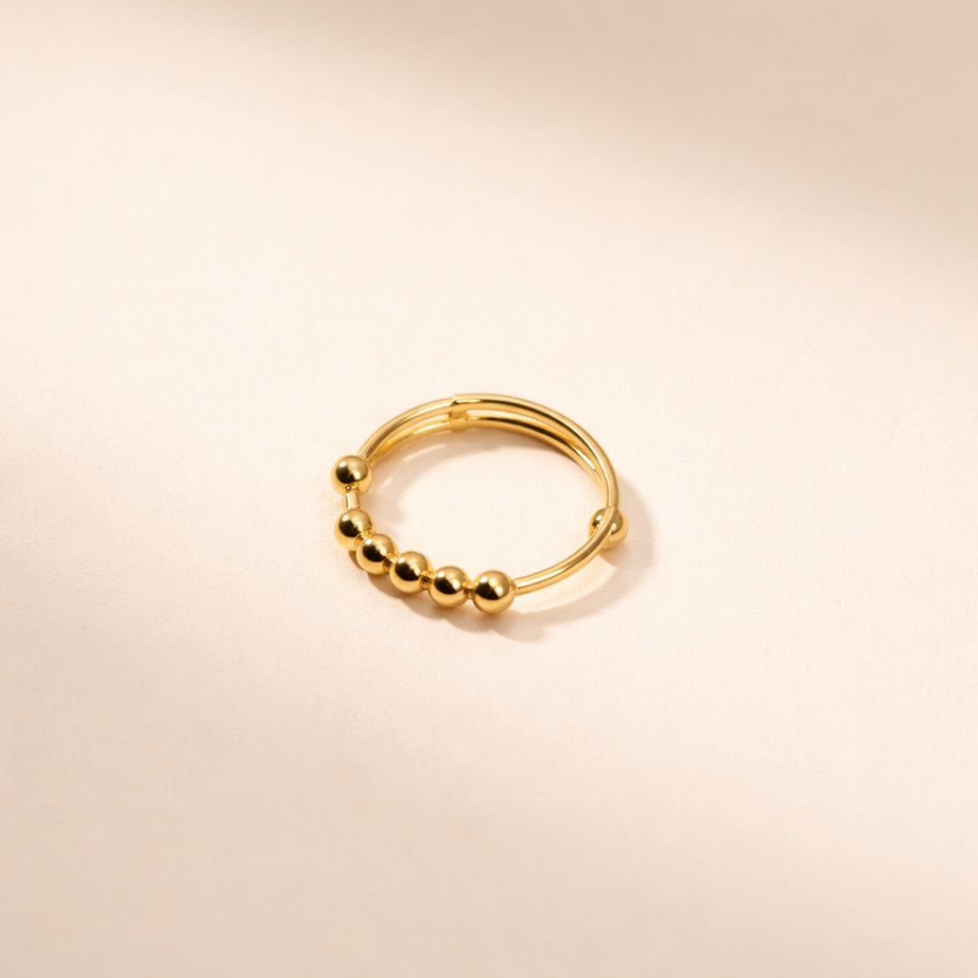 Dual-Band Beaded Ring for Women in Gold-Plated Finish