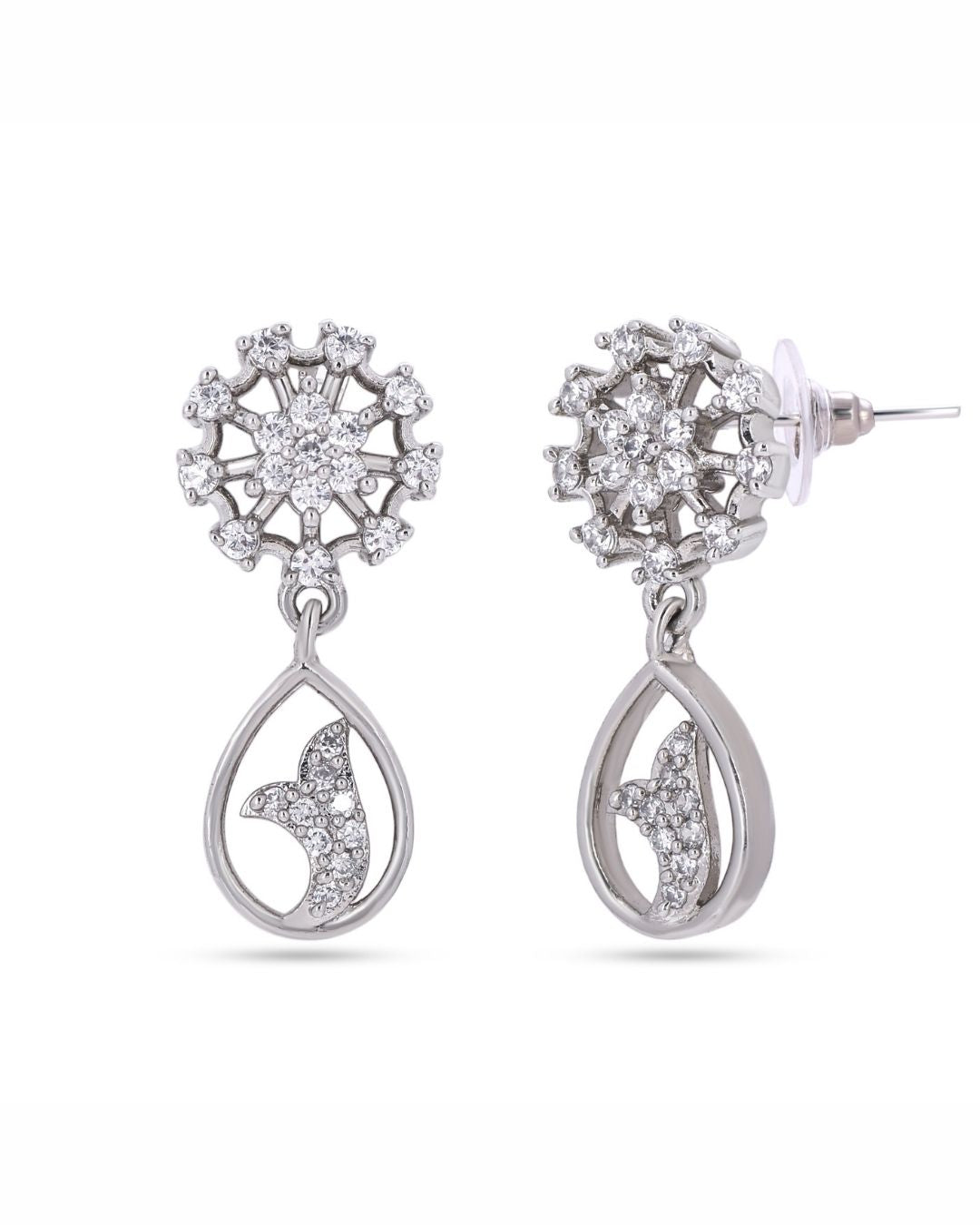 Silver Finish American Diamond Stud Earrings for Women
