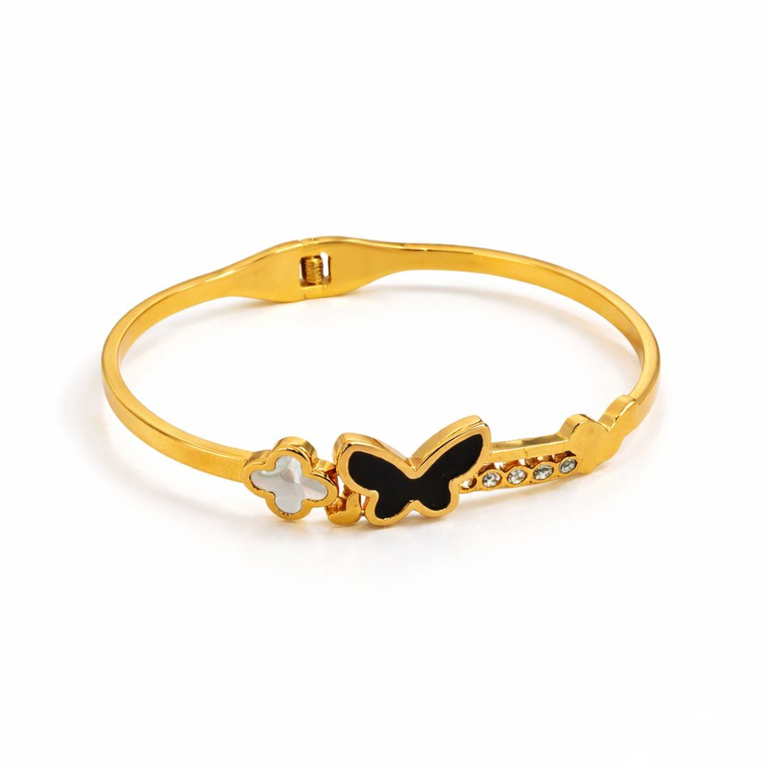 Butterfly & Clover Charm Gold Plated Bracelet