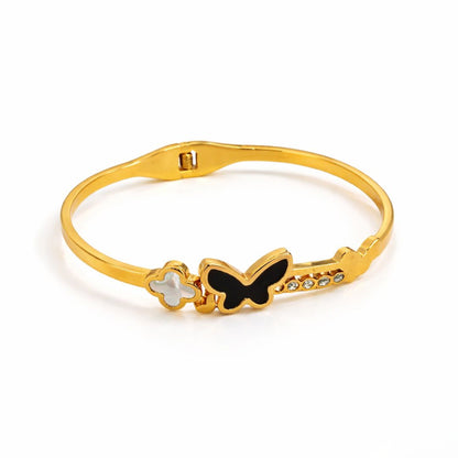 Butterfly & Clover Charm Gold Plated Bracelet