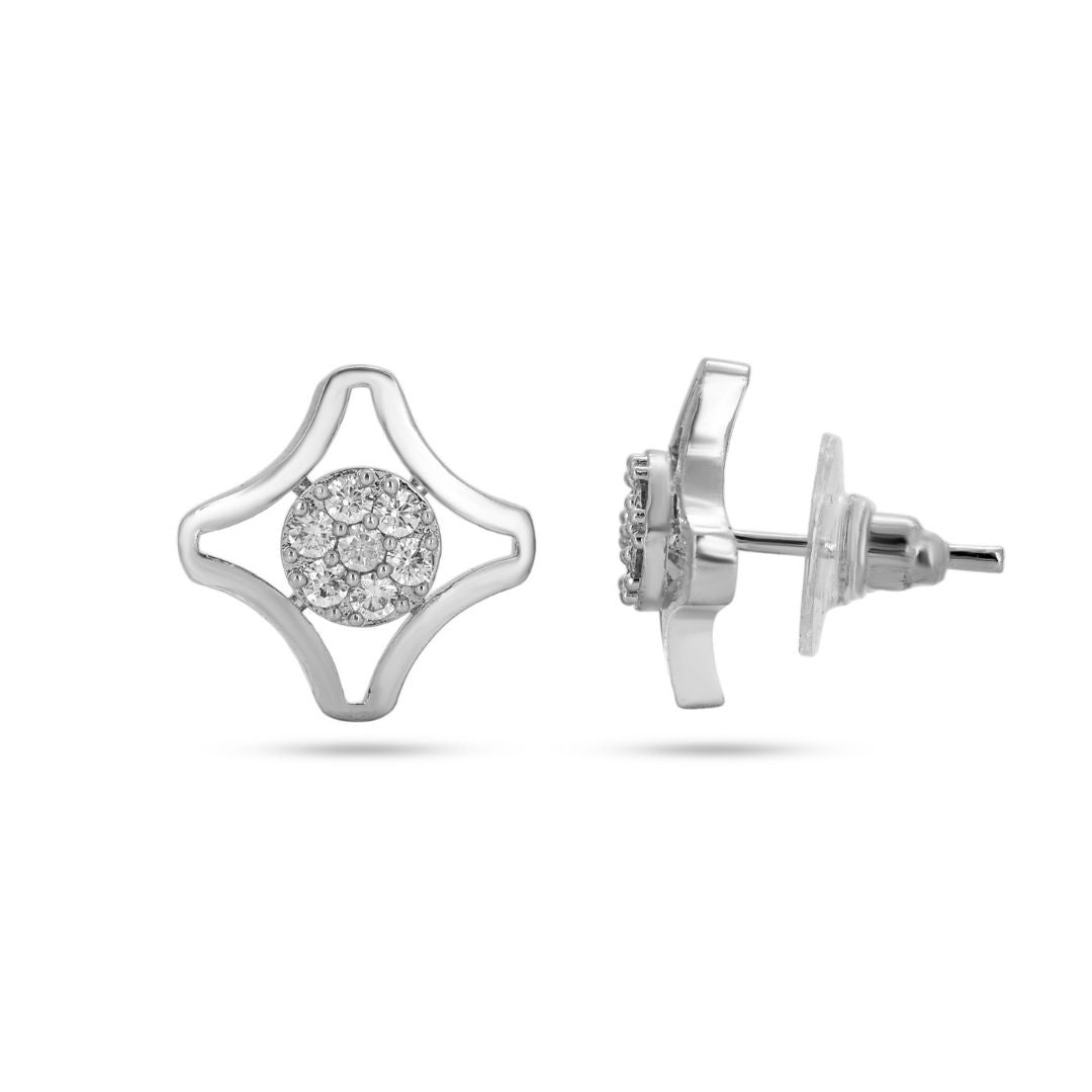 Belaci AD Silver Square Diamond Studs for Women
