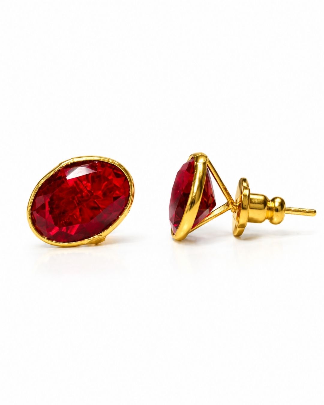 Red Oval Stone Stud Earrings for Women