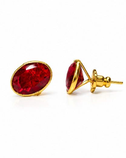 Red Oval Stone Stud Earrings for Women