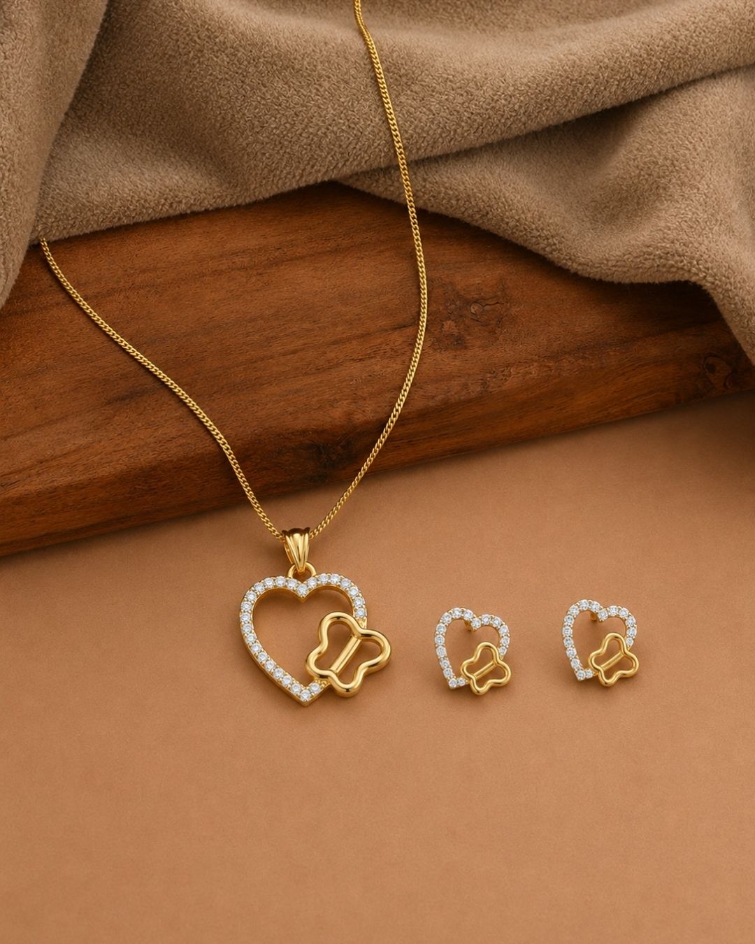 Heart & Butterfly Gold Finish AD Pendant Set