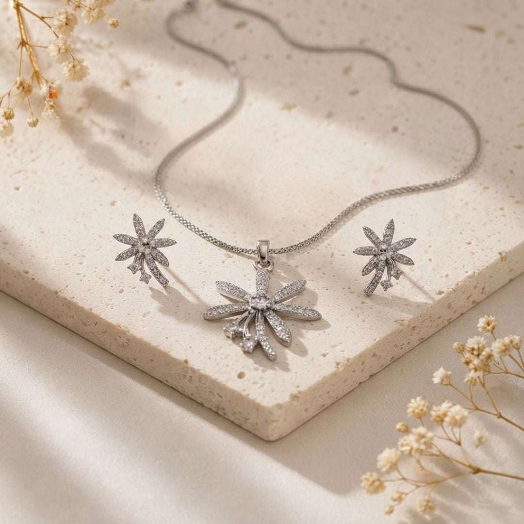 Floral Pendant Necklace with Matching Earrings