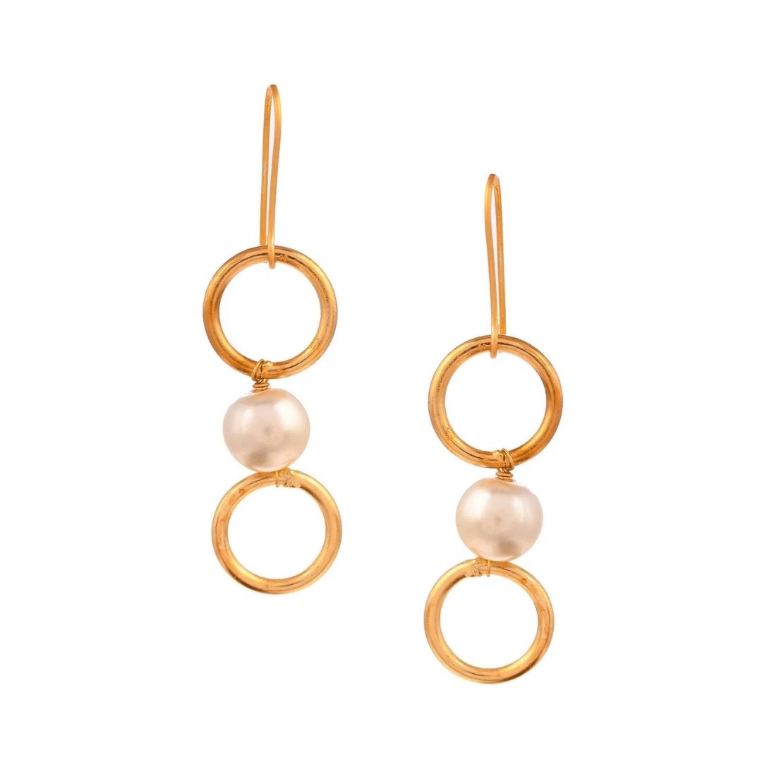 Double Circle Pearl Drop Anti-Tarnish Earrings