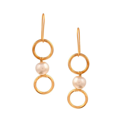 Double Circle Pearl Drop Anti-Tarnish Earrings
