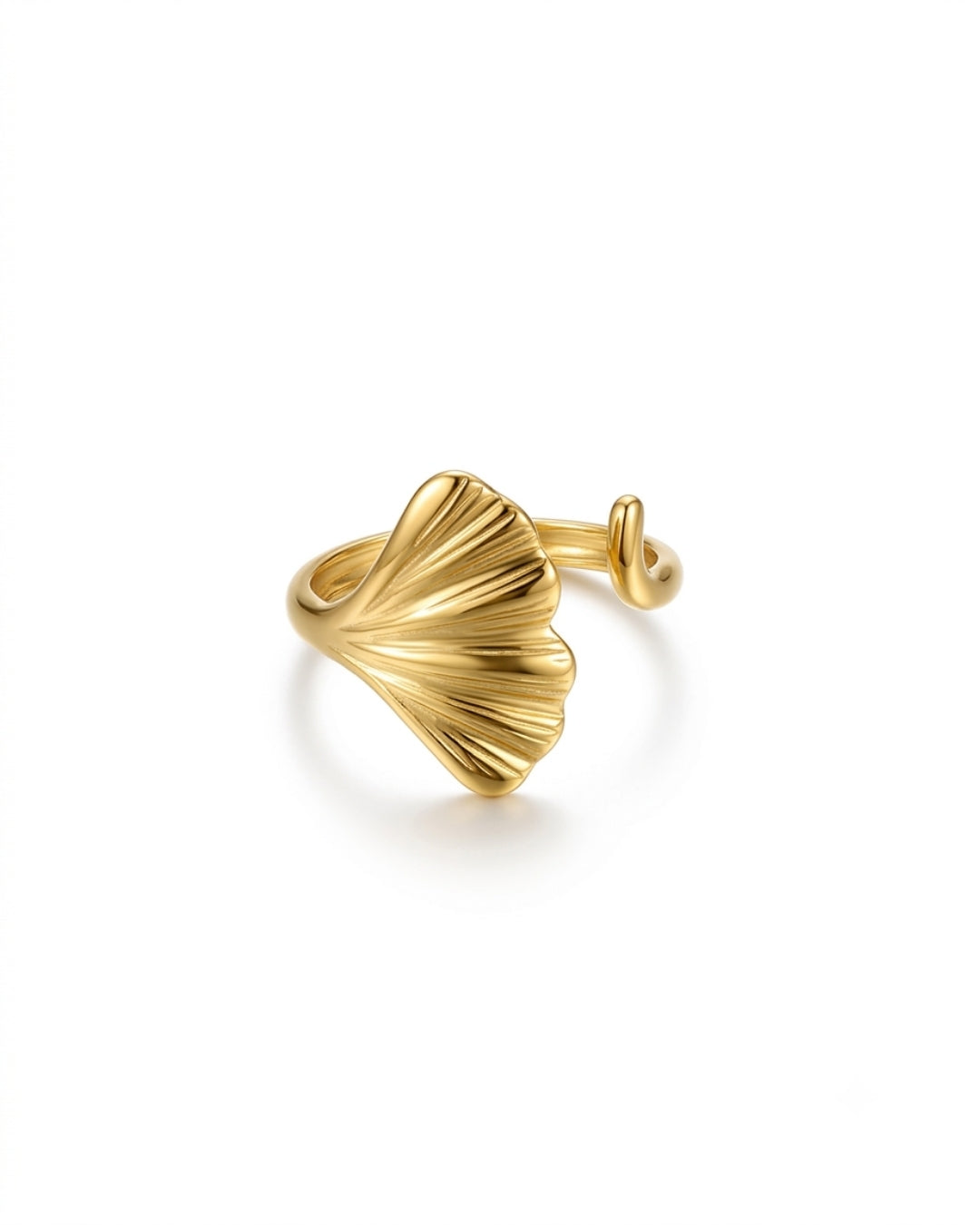 Sculpted Ginkgo Leaf Open Statement Ring for Women