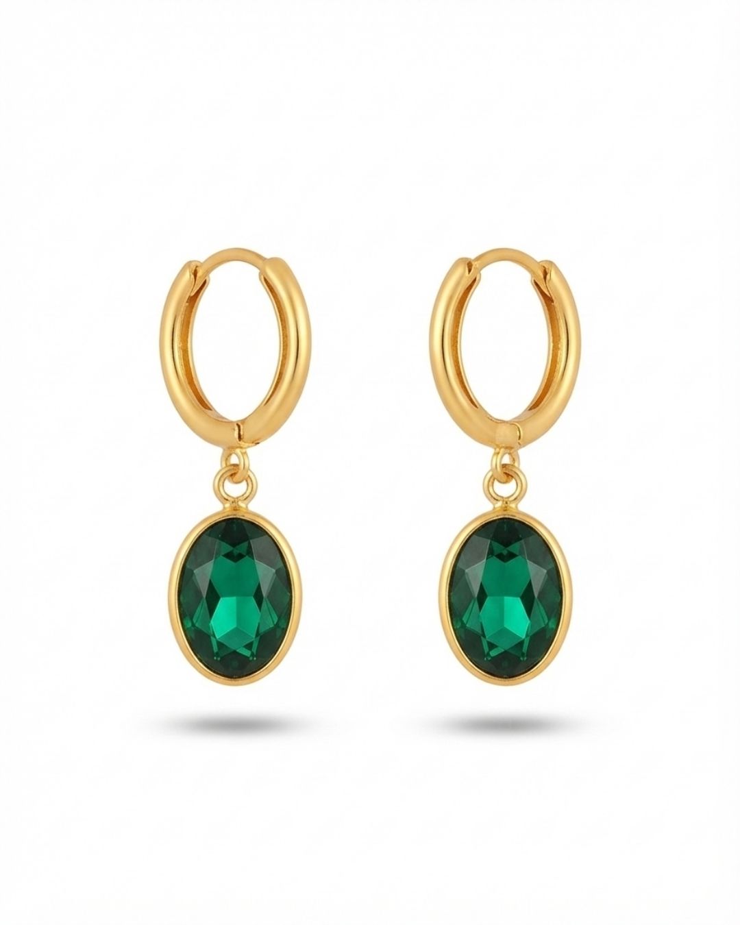 Green Oval Stone Hoop Drop Earrings for Women