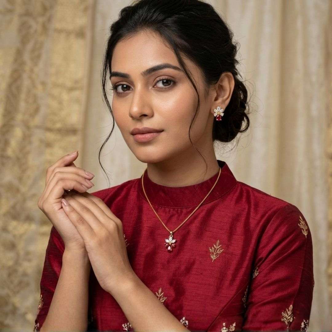 Ruby Bloom Gold Finish Wedding Jewellery Pendant Set
