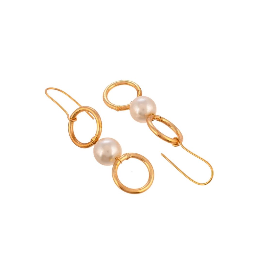 Double Circle Pearl Drop Anti-Tarnish Earrings