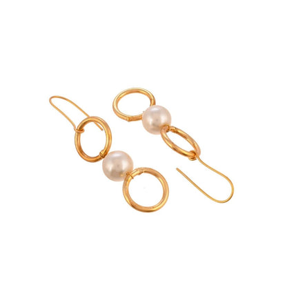 Double Circle Pearl Drop Anti-Tarnish Earrings