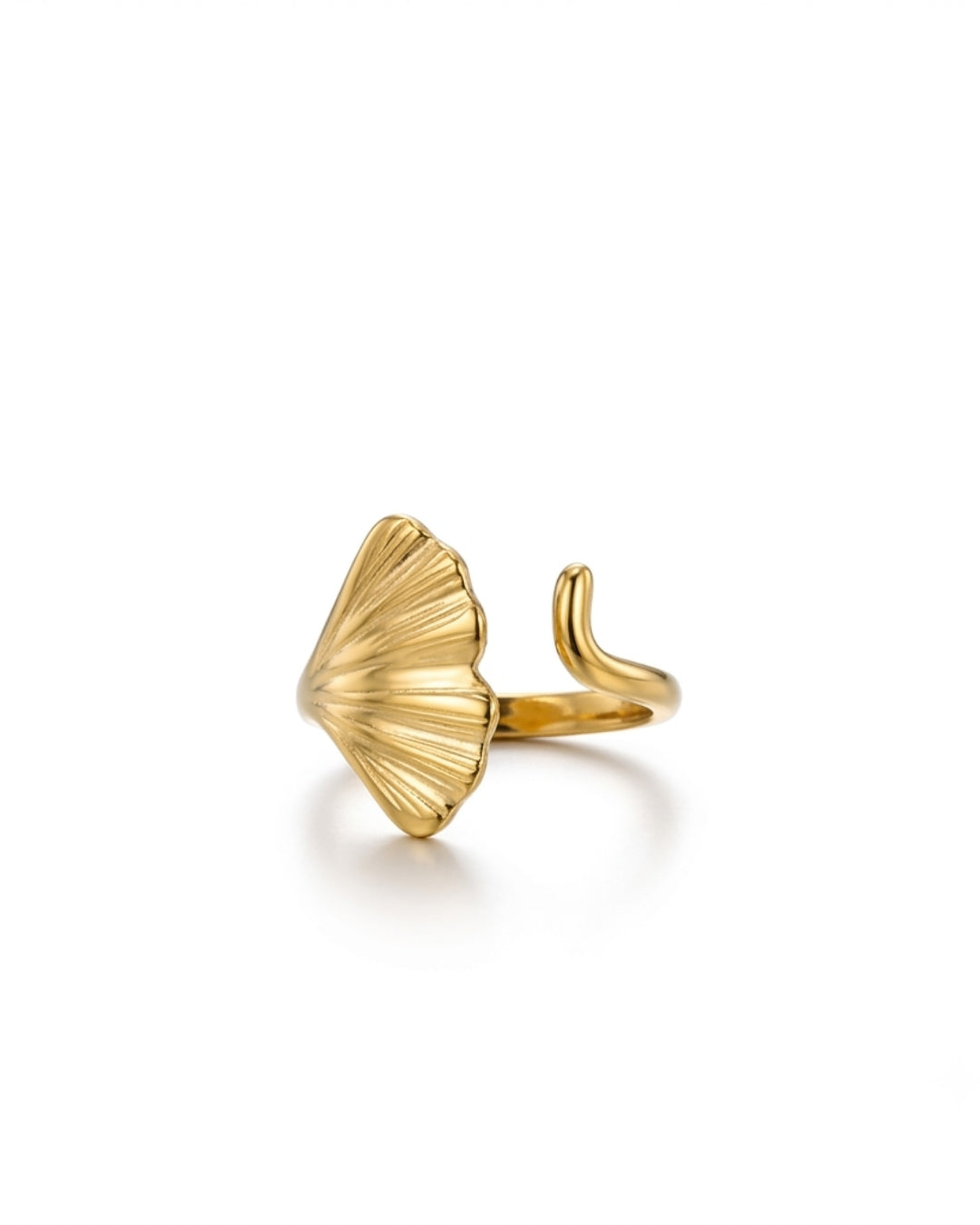 Sculpted Ginkgo Leaf Open Statement Ring for Women