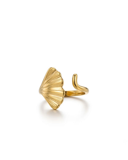 Sculpted Ginkgo Leaf Open Statement Ring for Women