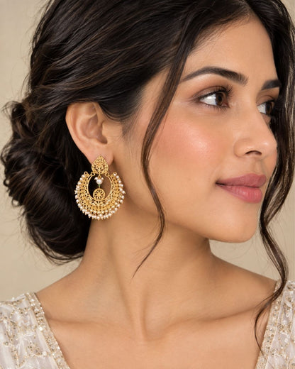 Elegant Chandbali Earrings with Pearl Beads