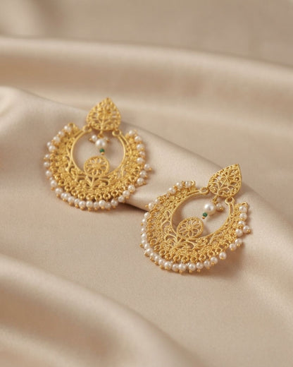 Elegant Chandbali Earrings with Pearl Beads
