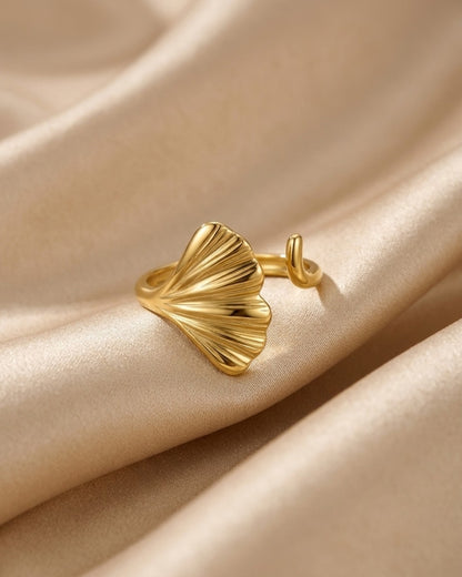 Sculpted Ginkgo Leaf Open Statement Ring for Women