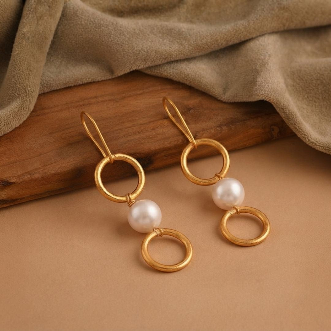 Double Circle Pearl Drop Anti-Tarnish Earrings