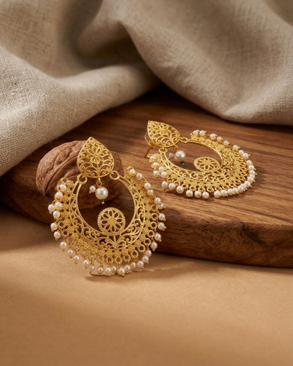 Elegant Chandbali Earrings with Pearl Beads