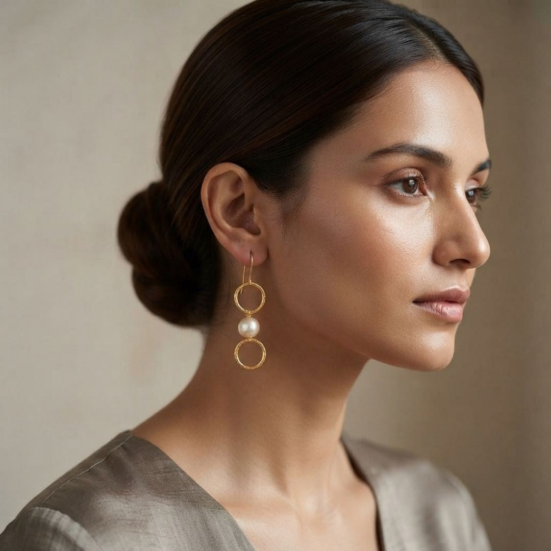 Double Circle Pearl Drop Anti-Tarnish Earrings