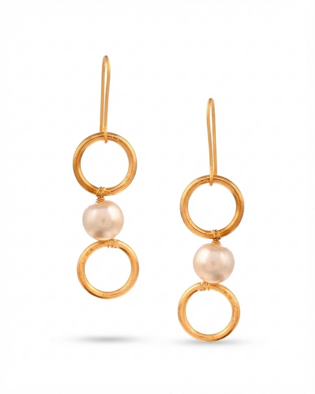 Double Circle Pearl Drop Anti-Tarnish Earrings