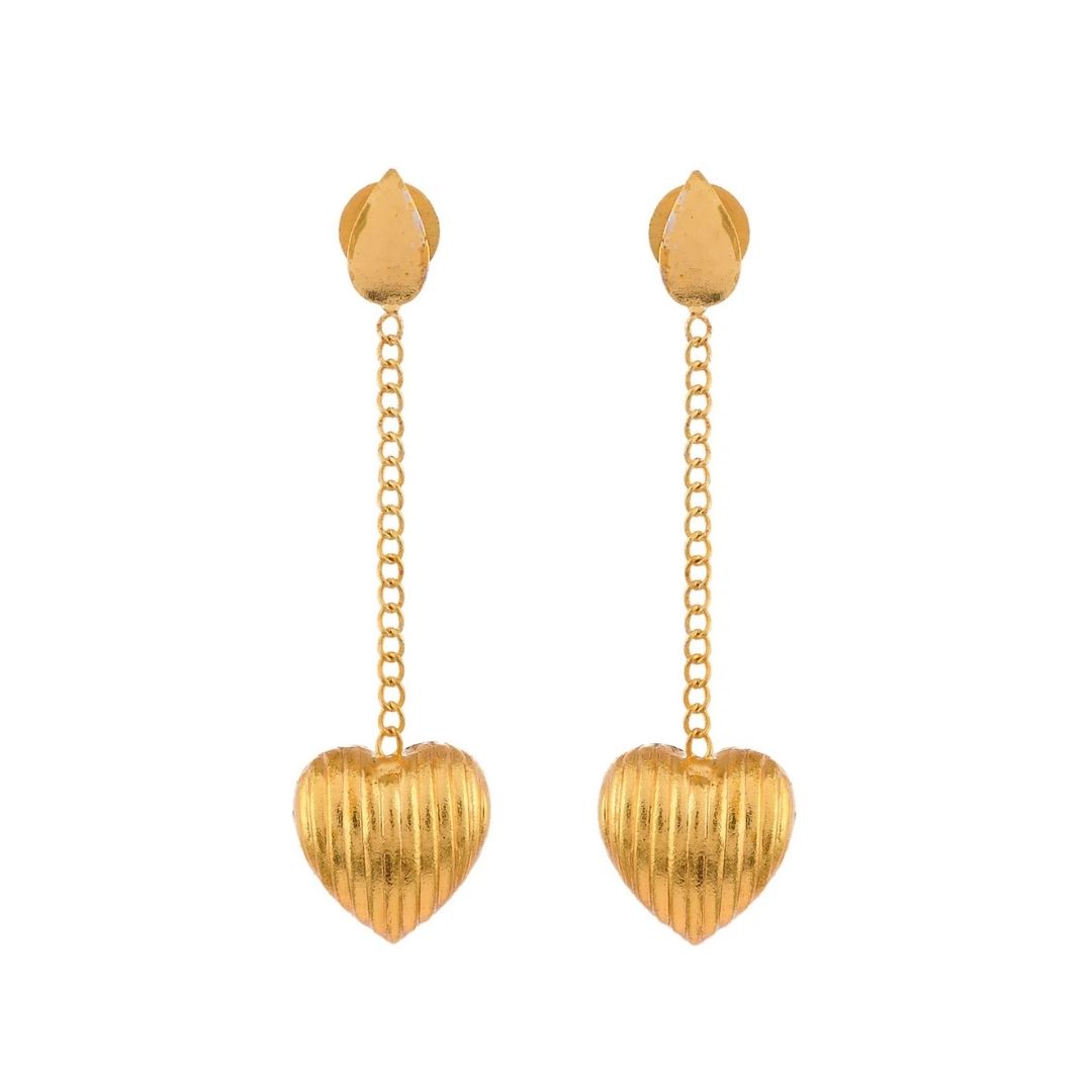 Gold Tone Handmade Heart Chain Dangle Earrings
