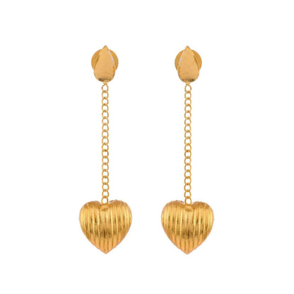 Gold Tone Handmade Heart Chain Dangle Earrings