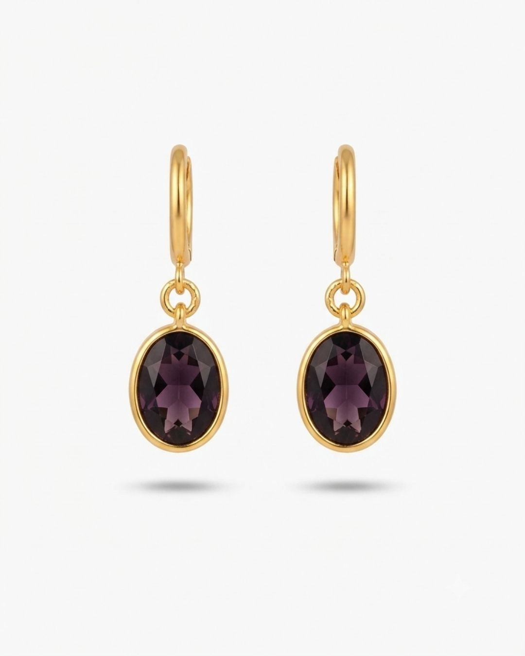 Purple Oval Stone Hoop Drop Earrings for Women