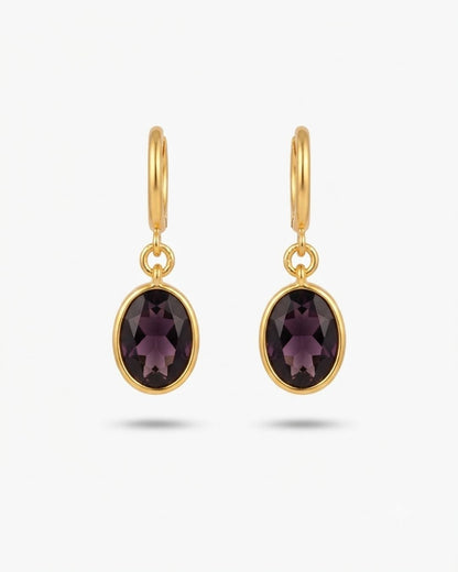 Purple Oval Stone Hoop Drop Earrings for Women