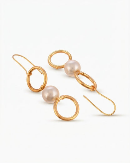 Double Circle Pearl Drop Anti-Tarnish Earrings