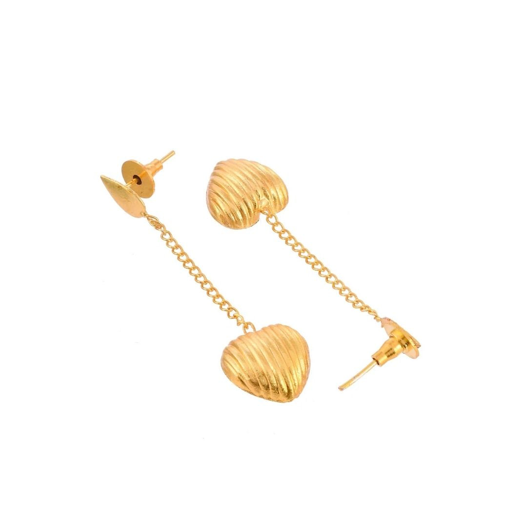 Gold Tone Handmade Heart Chain Dangle Earrings