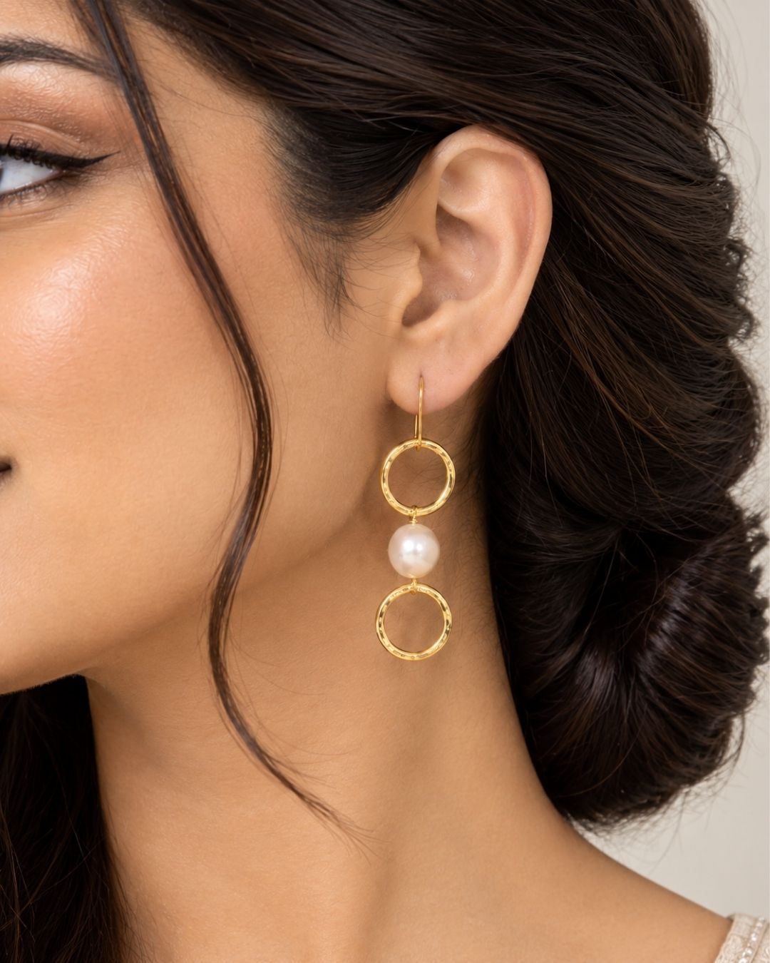 Double Circle Pearl Drop Anti-Tarnish Earrings
