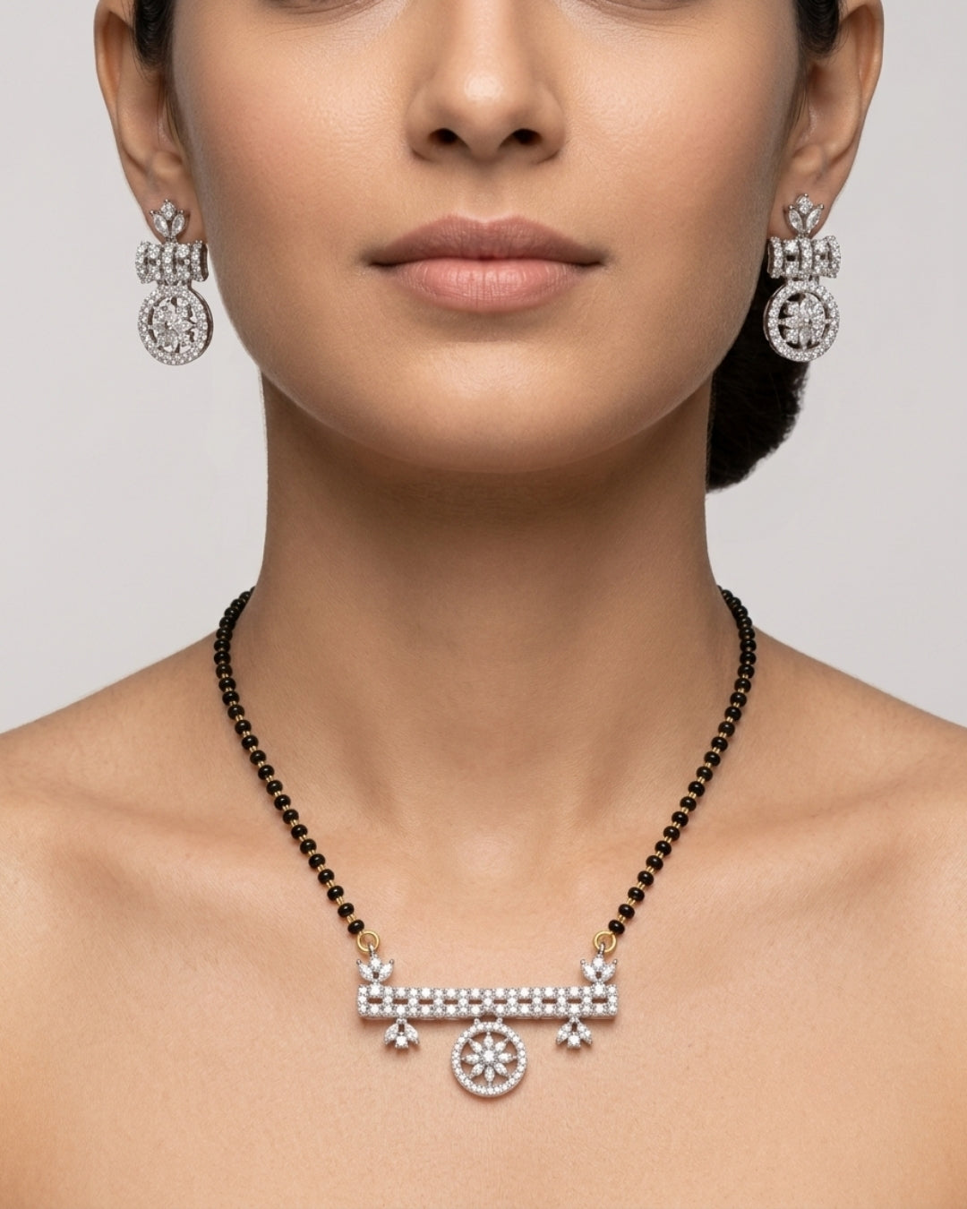 Stylish Silver Finish AD Mangalsutra Set