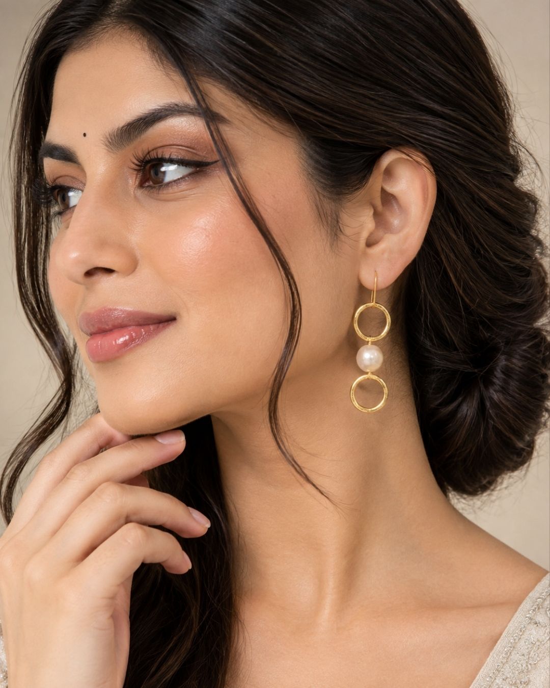 Double Circle Pearl Drop Anti-Tarnish Earrings