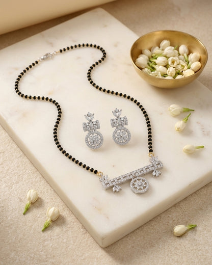 Stylish Silver Finish AD Mangalsutra Set