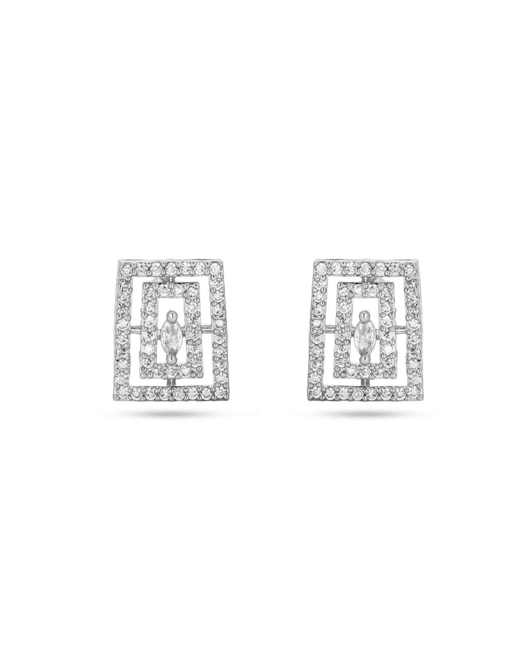 Silver Finish Modern Rectangle Statement Design earring