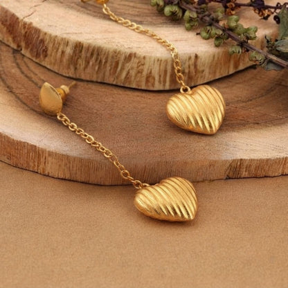 Gold Tone Handmade Heart Chain Dangle Earrings