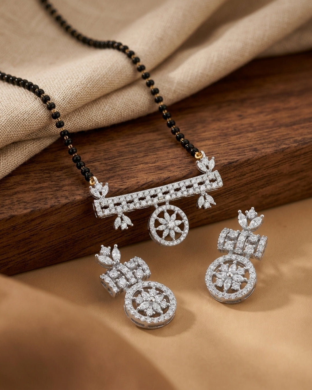 Stylish Silver Finish AD Mangalsutra Set