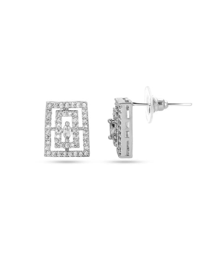 Silver Finish Modern Rectangle Statement Design earring