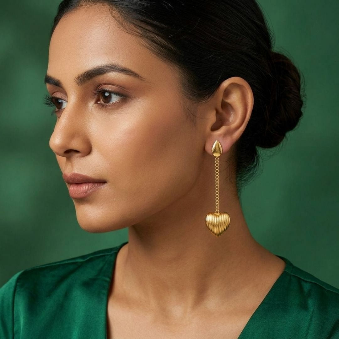 Gold Tone Handmade Heart Chain Dangle Earrings