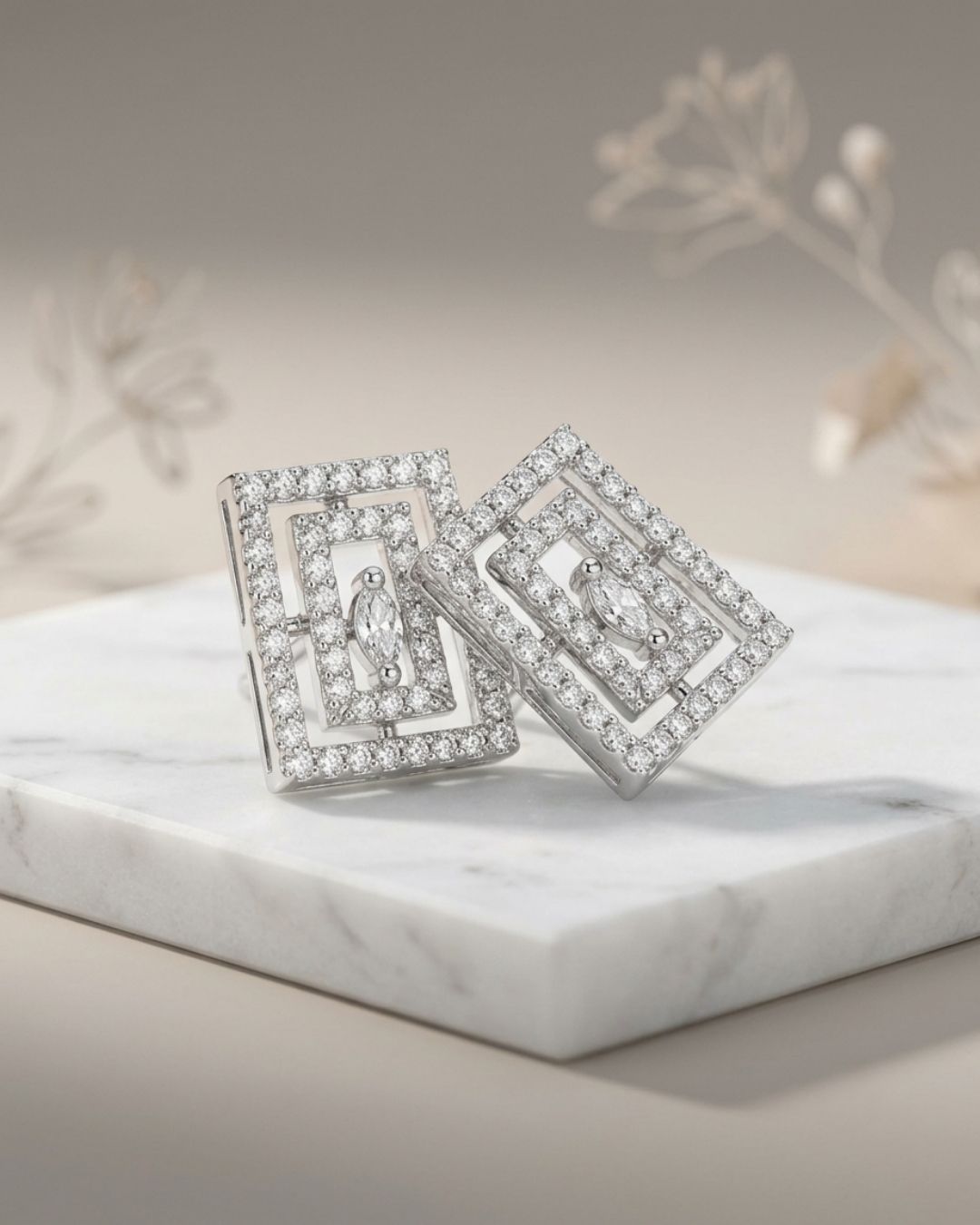 Silver Finish Modern Rectangle Statement Design earring