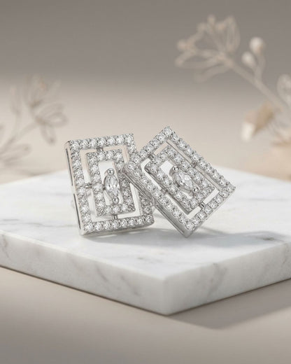 Silver Finish Modern Rectangle Statement Design earring