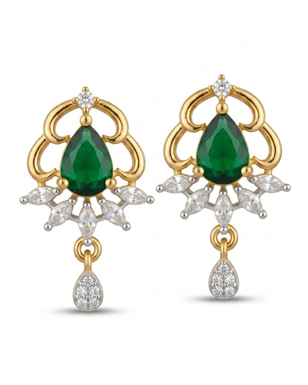 Emerald Glow Gold Finish AD Pendant Set