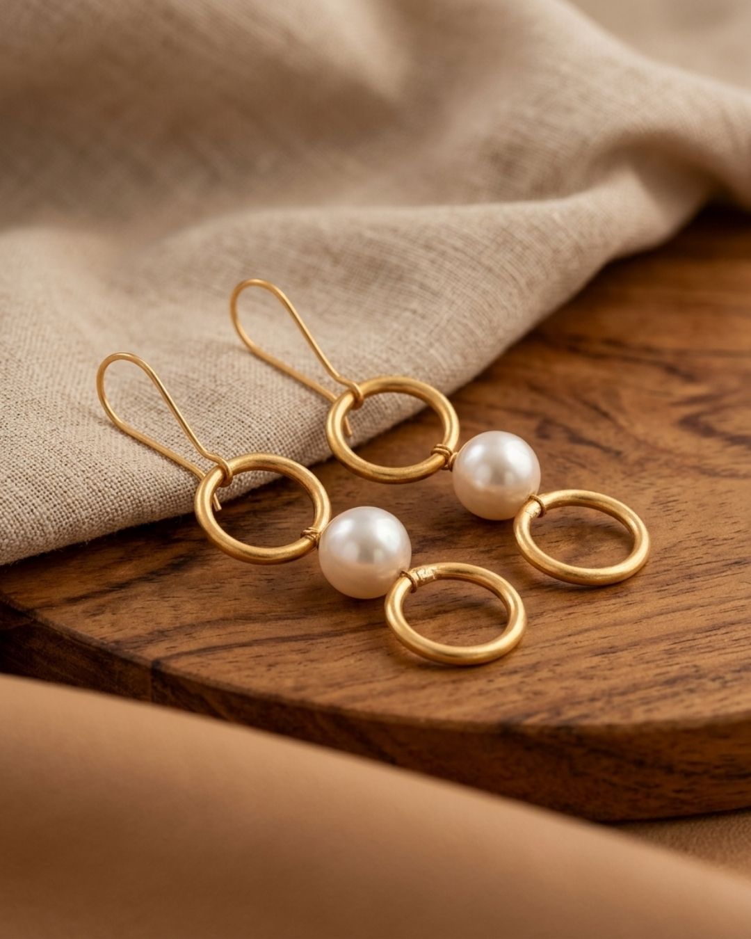 Double Circle Pearl Drop Anti-Tarnish Earrings